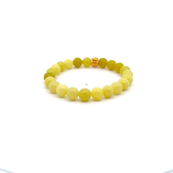 18K Gold Money Bag Lucky Charm Bracelet Gemstones Lemon Jade 8mm Size 6.5 inches - Picture 3 of 5